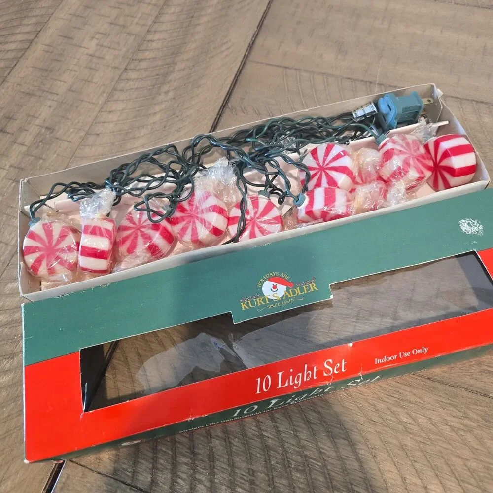 NIB KURT S ADLER 10 LIGHT RED PEPPERMINT CANDY INDOOR OUTDOOR STRING LIGHTS